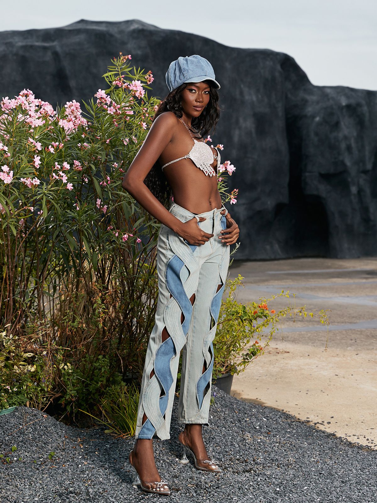 Mehetabel Cutout Denim Pants In Light Blue