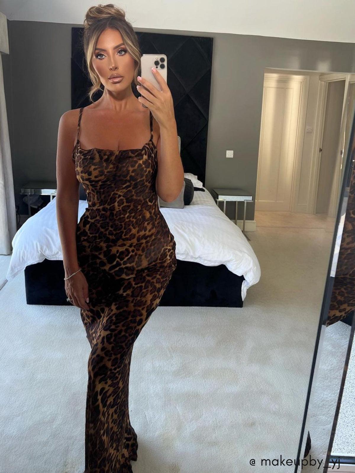 Melany Leopard Print Spaghetti Maxi Dress - Mew Mews Fashion