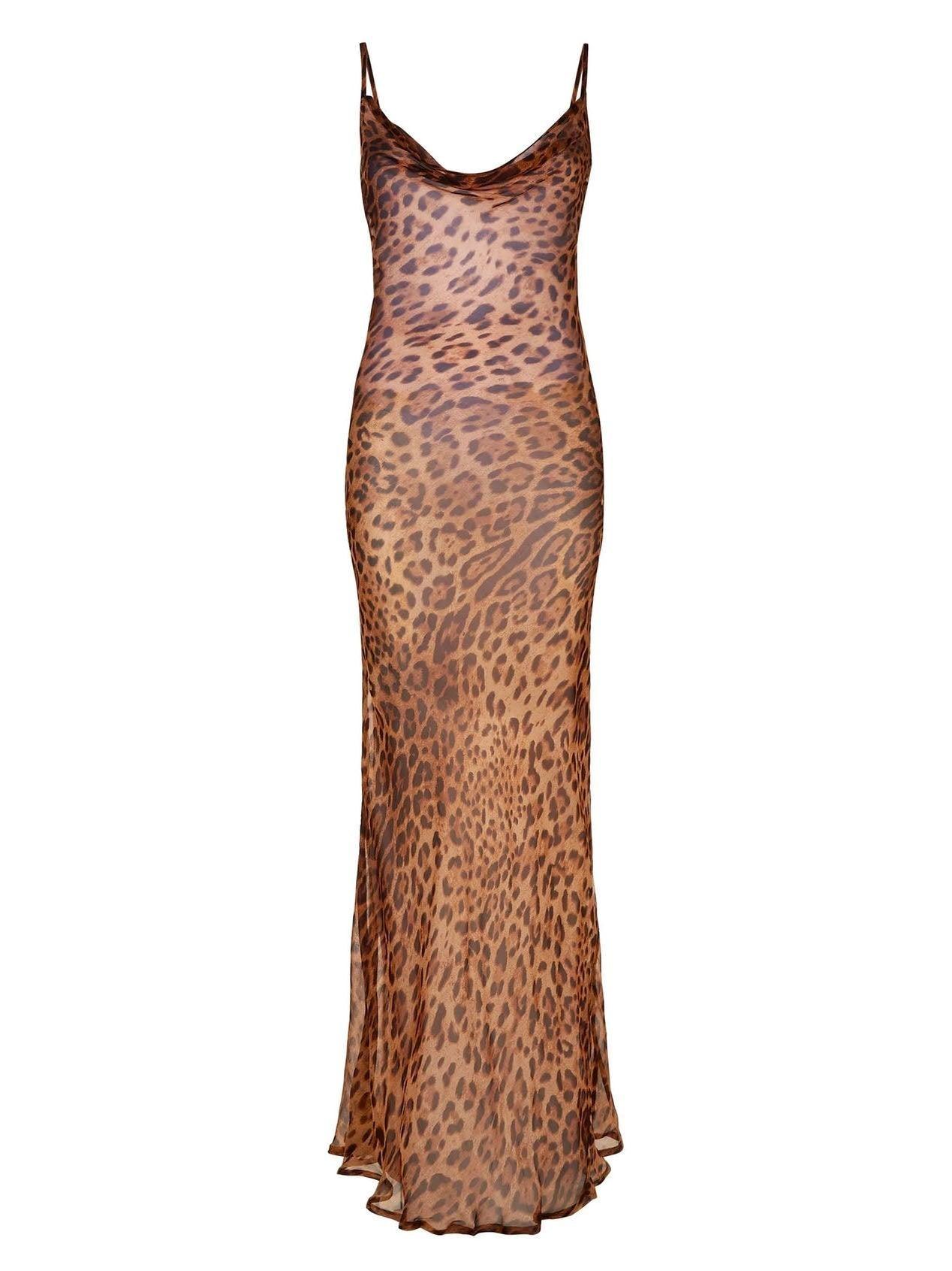 Melany Leopard Print Spaghetti Maxi Dress - Mew Mews Fashion
