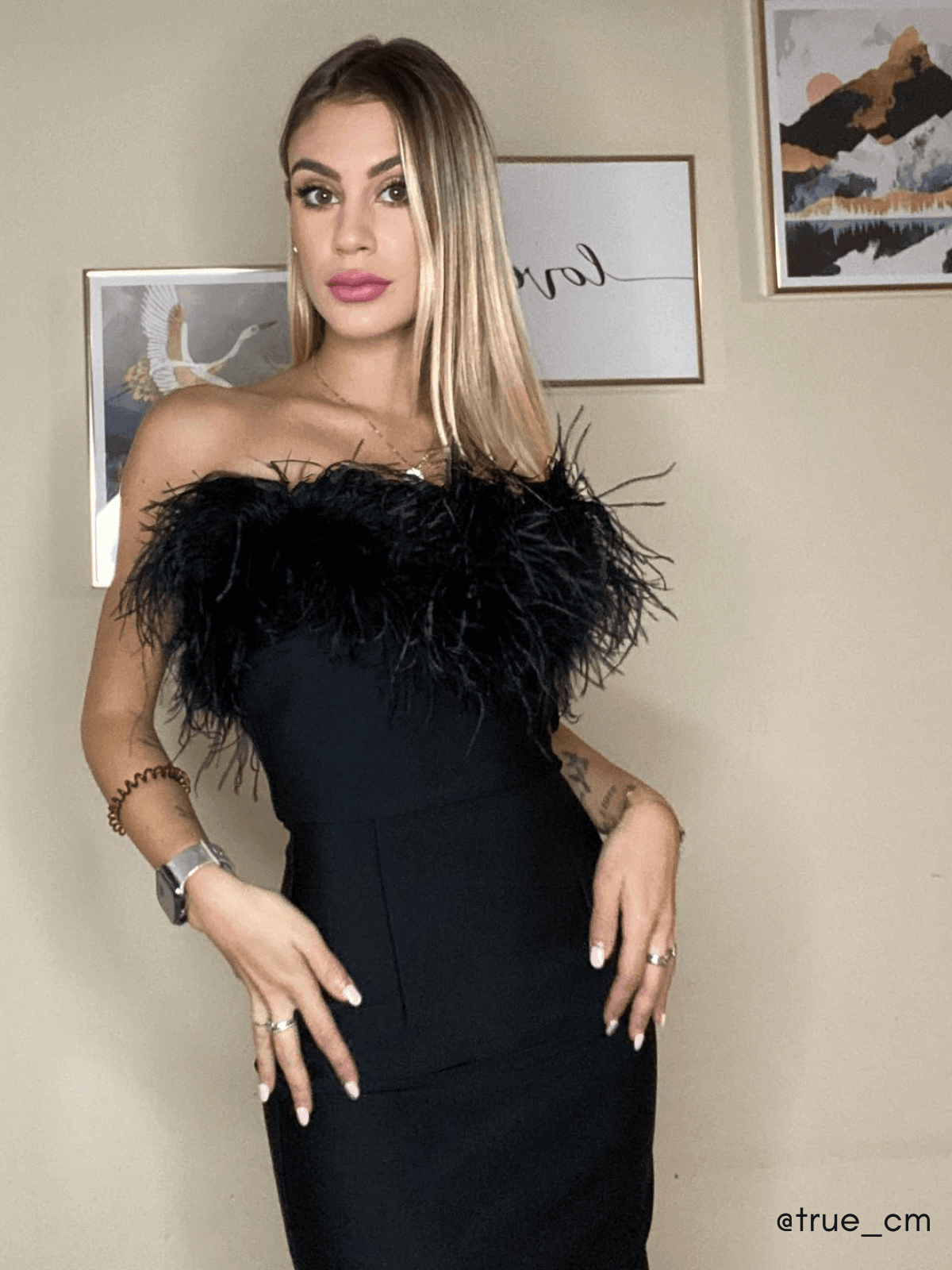 Mina Strapless Feather Trimmed Bandage Dress - Mew Mews Fashion