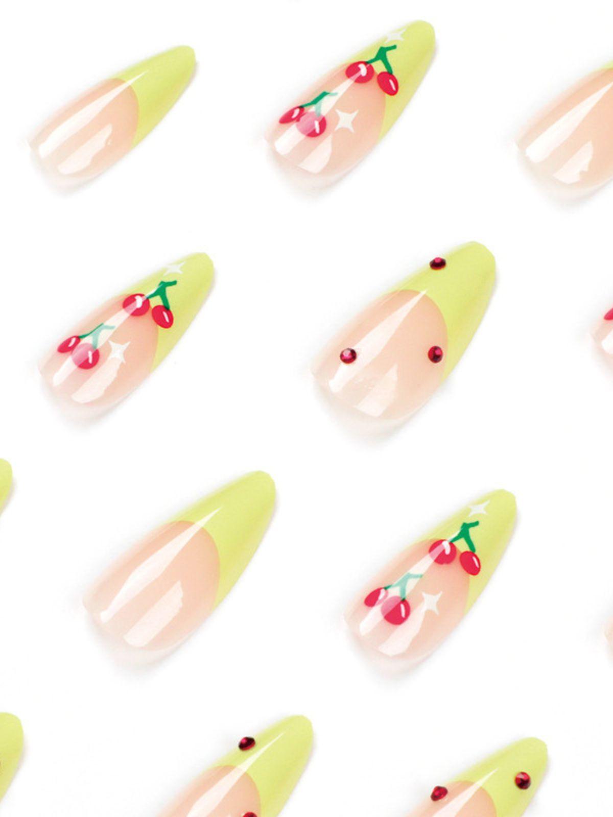 Cherry French Green Edge Press On Nails - Mew Mews Fashion