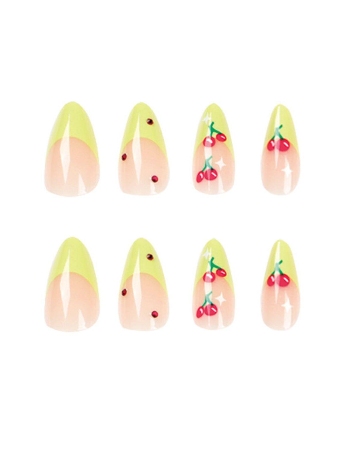 Cherry French Green Edge Press On Nails - Mew Mews Fashion