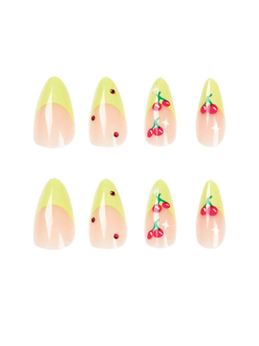 Cherry French Green Edge Press On Nails - Mew Mews Fashion