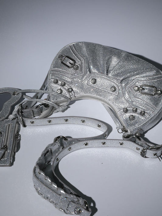 Misty Rhinestone Shoulder Bag In Silver - Mew Mews Fashion