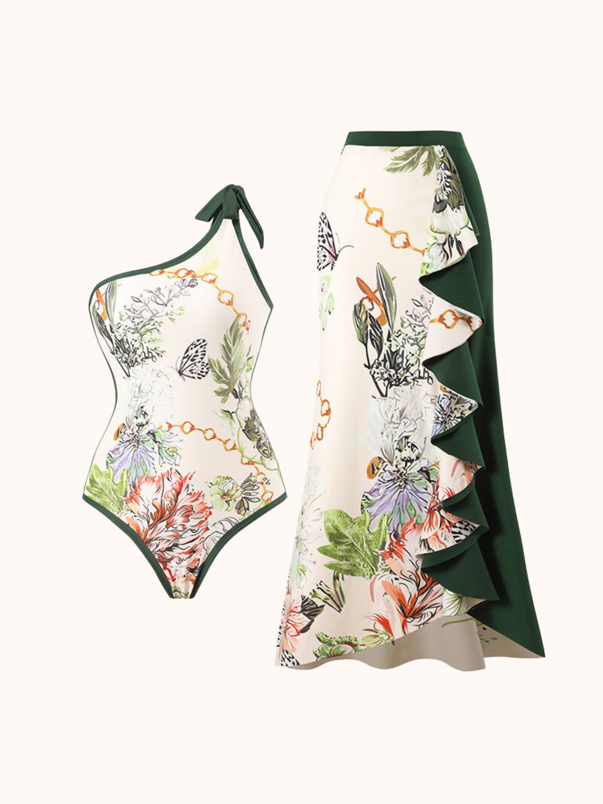 Nadine Printed Swimwear Two Piece Set In Green