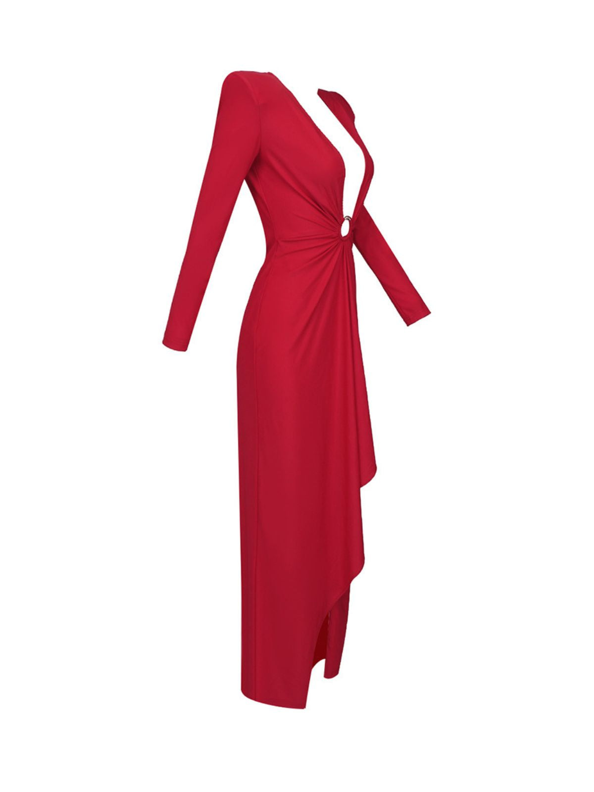 Nakano V Neck Ruched Dress In Red
