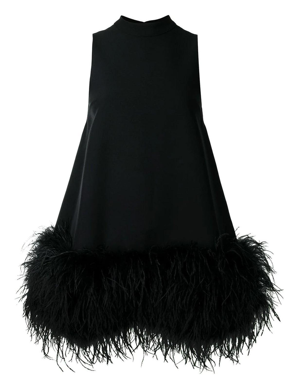 Nisha Feather Mini Dress In Black - Mew Mews Fashion