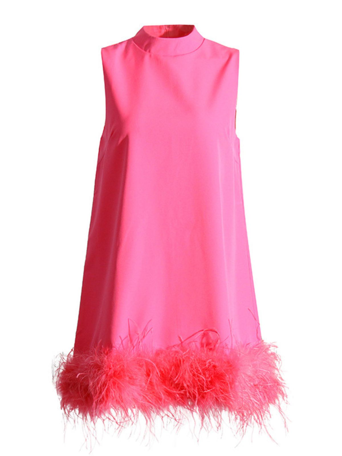 Nisha Feather Mini Dress In Hot Pink