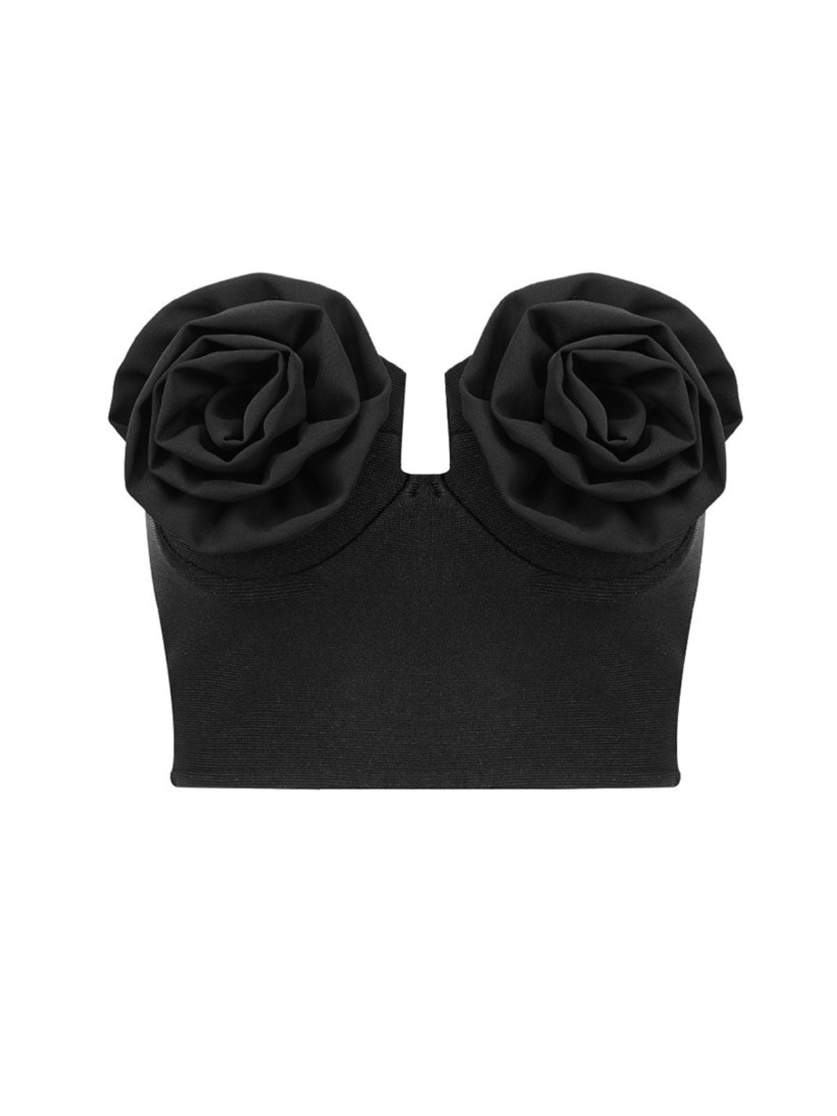Nissa Strapless Flower Bandage Top In Black