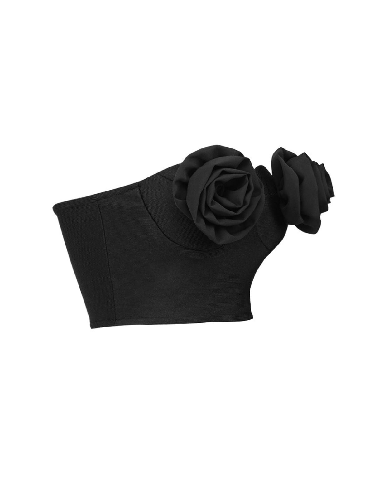 Nissa Strapless Flower Bandage Top In Black