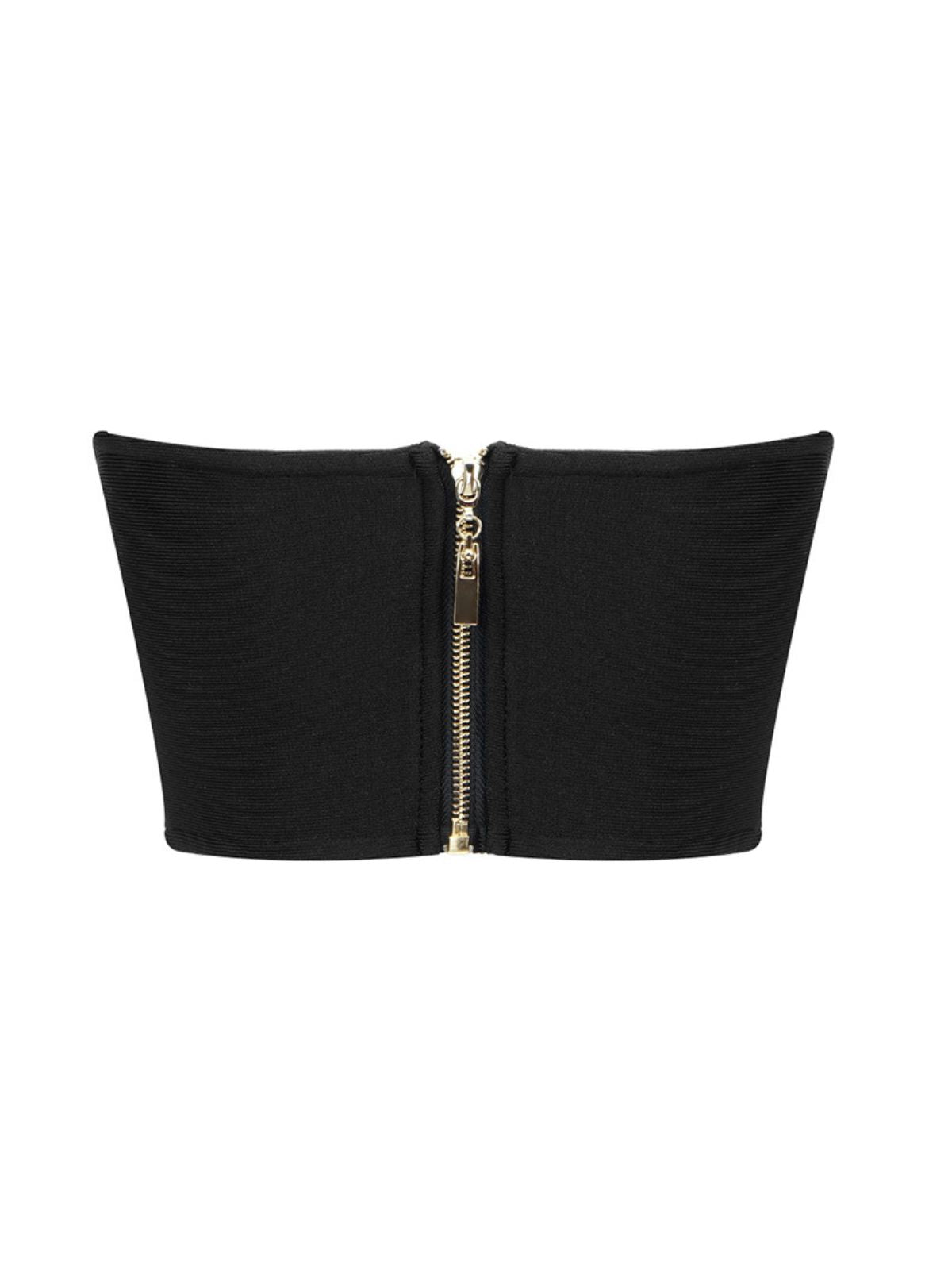 Nissa Strapless Flower Bandage Top In Black