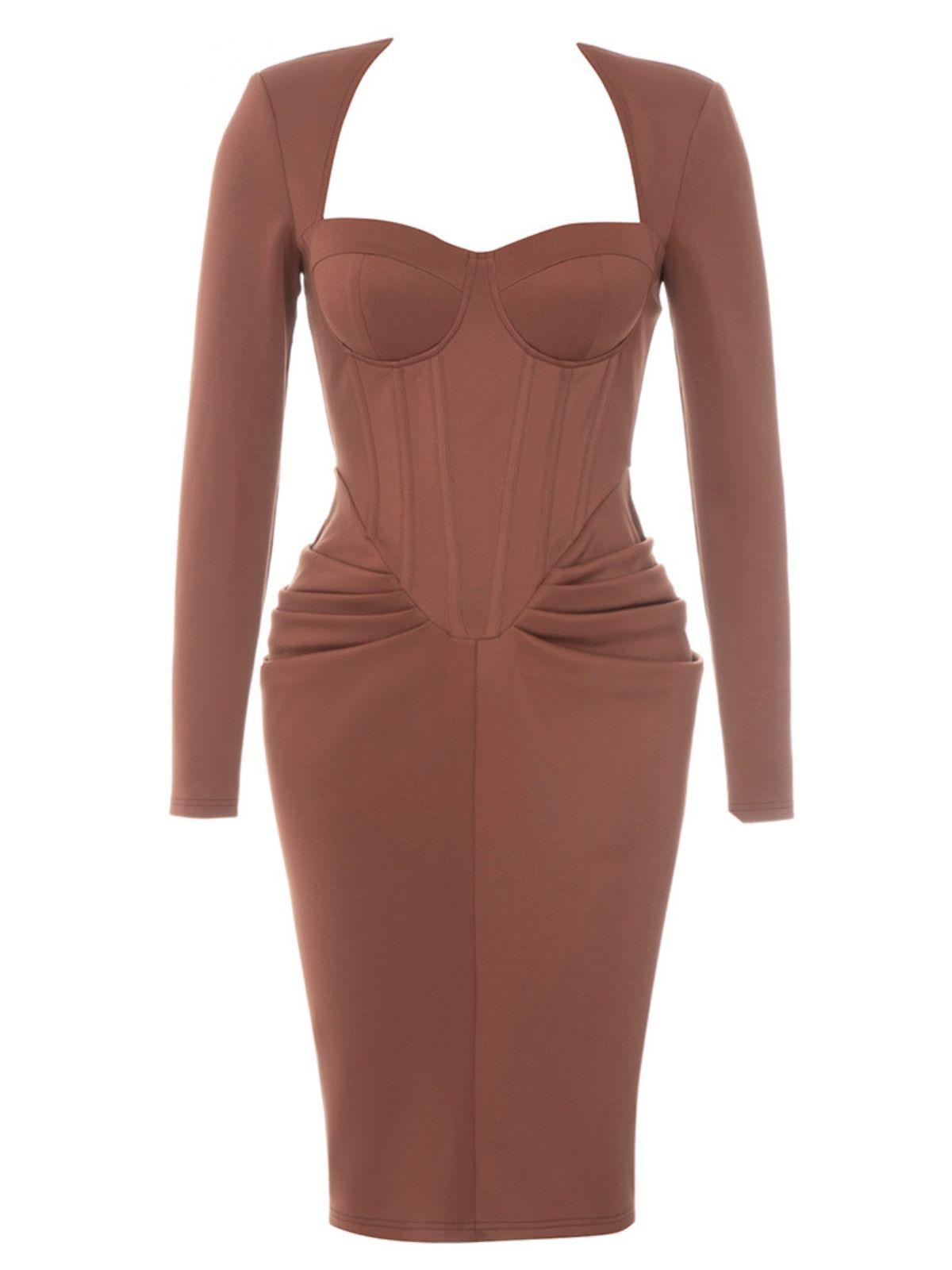 Noelani Long Sleeve Corset Midi Dress - Mew Mews Fashion