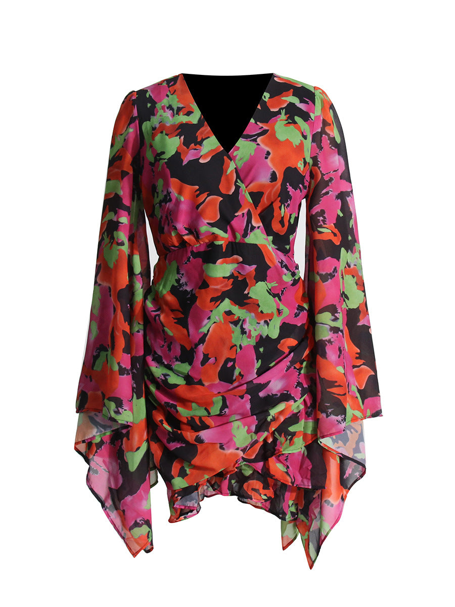 Apolline Printed Ruffle Mesh Dress