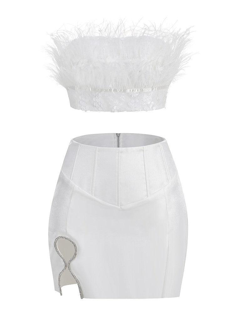Leontine Crop Feather Set - Mew Mews Fashion