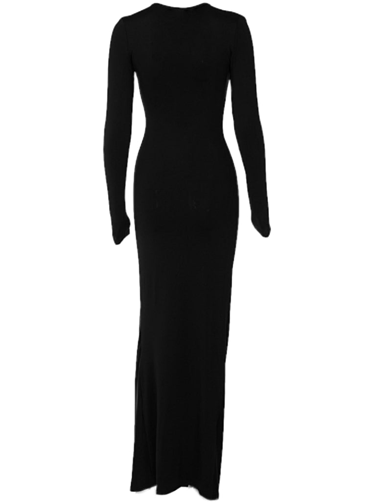 Ofir V Neck Ruched Maxi Dress  In Black