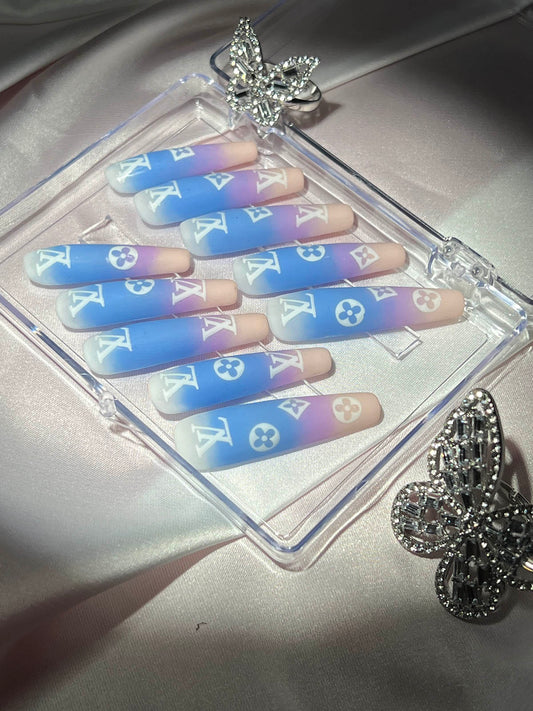 Ombre Letter Coffin Handmade Press On Nails
