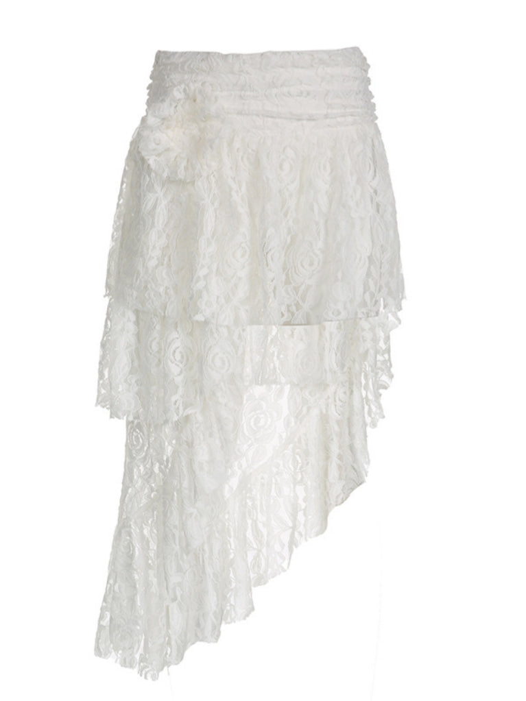 Pippa Flower Asymmetric Lace Mini Skirt