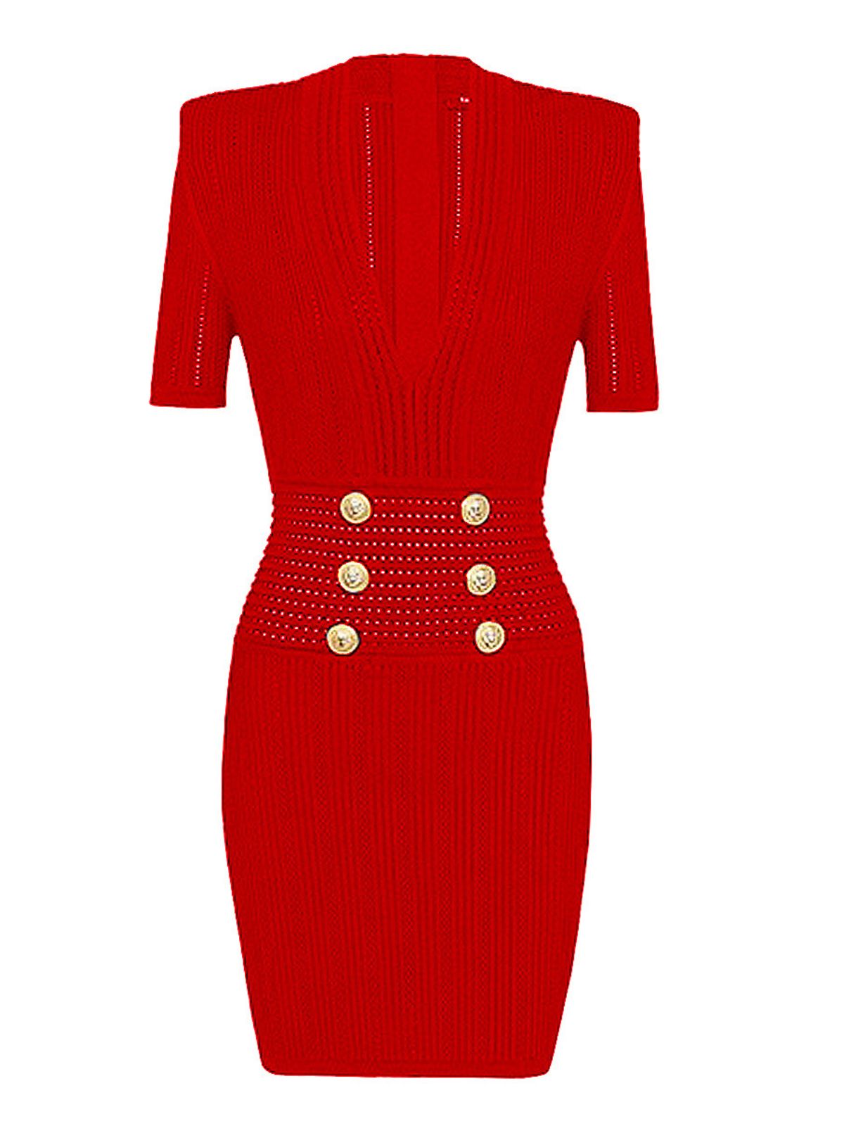 Poone V Neck Knitted Dress In Red