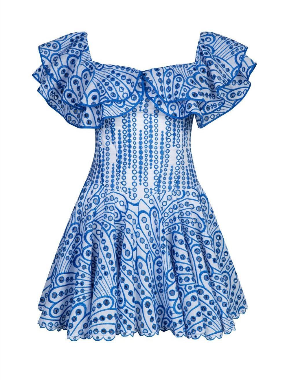 Princess Ruffle Cutout Mini Dress In Blue - Mew Mews Fashion