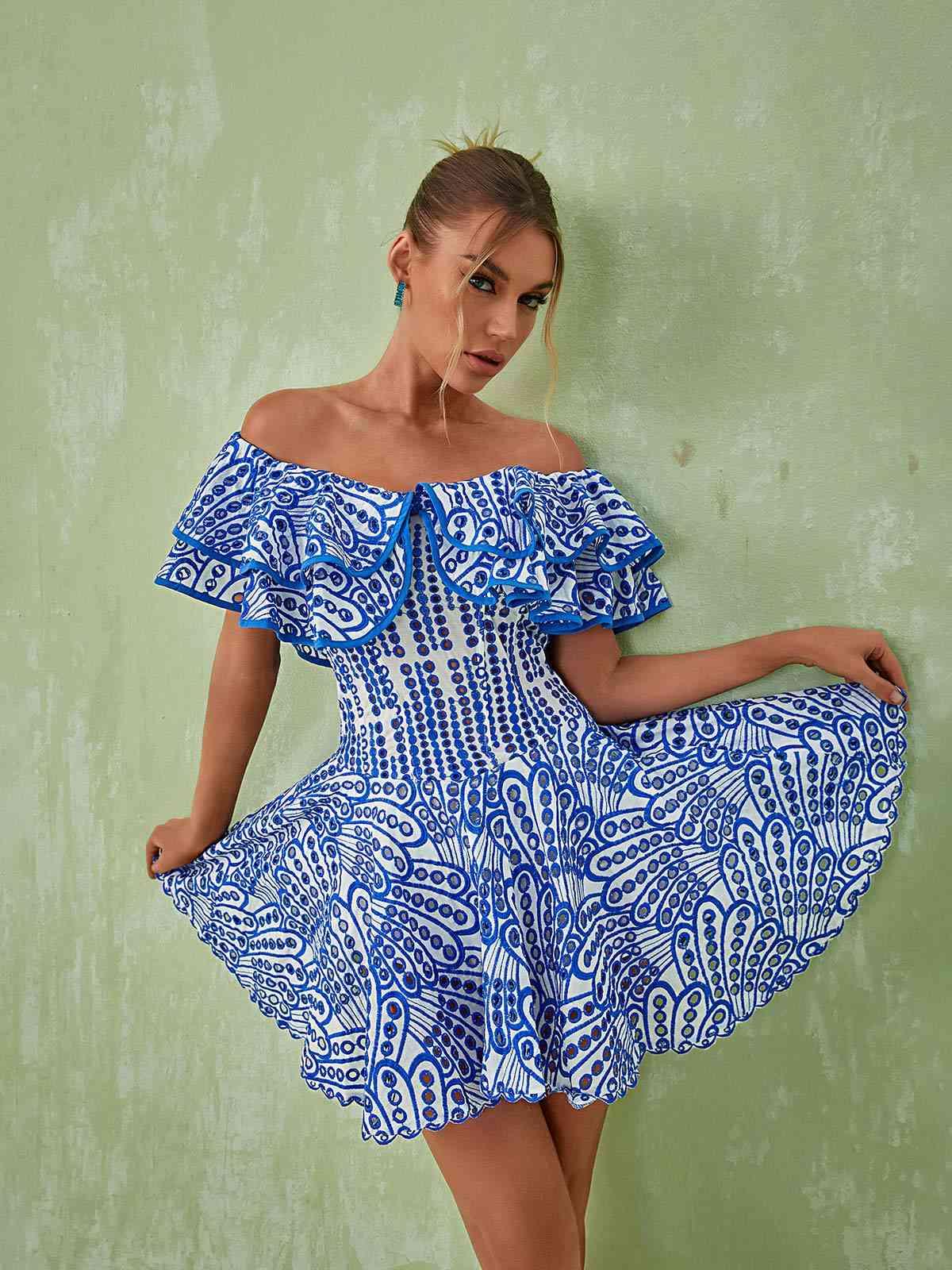 Princess Ruffle Cutout Mini Dress In Blue - Mew Mews Fashion