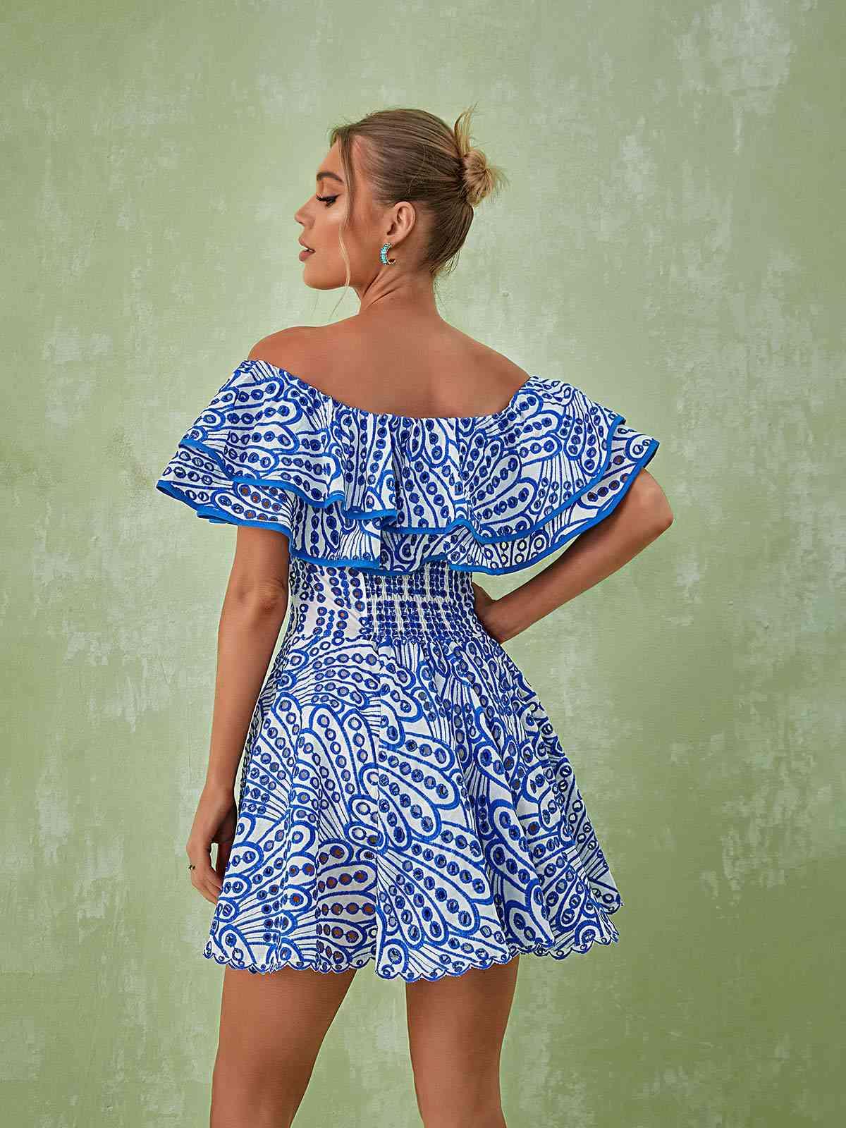 Princess Ruffle Cutout Mini Dress In Blue - Mew Mews Fashion