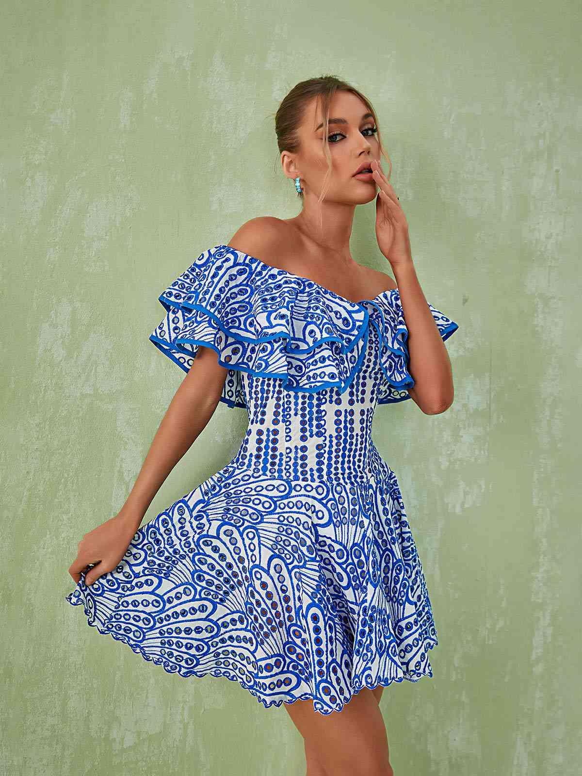Princess Ruffle Cutout Mini Dress In Blue - Mew Mews Fashion