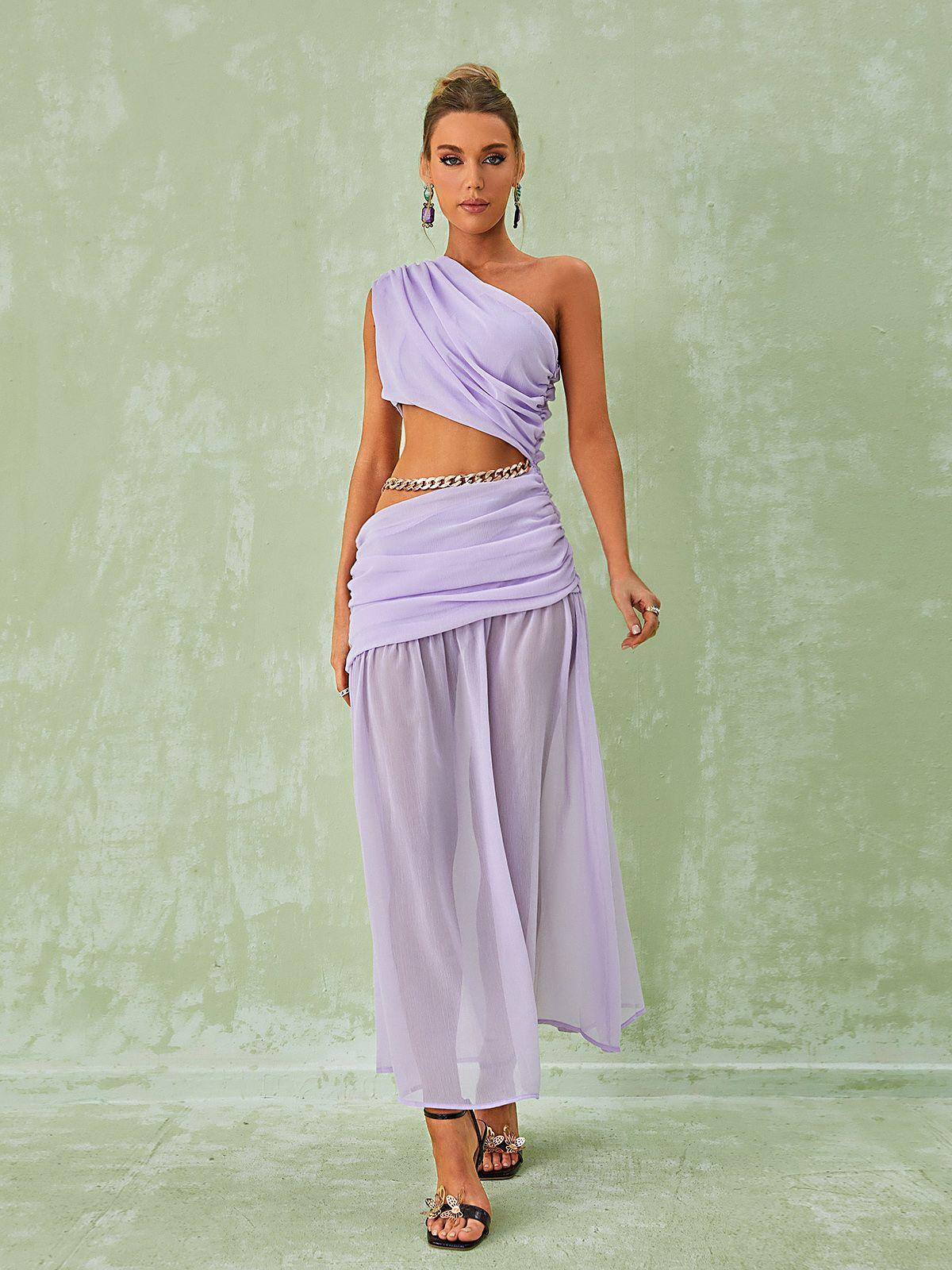 Psyche One Shoulder Chain Maxi Dress In Lavender - Mew Mews Fashion