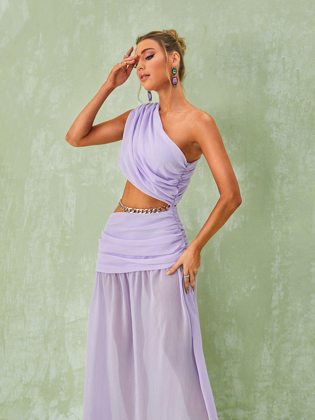 Psyche One Shoulder Chain Maxi Dress In Lavender - Mew Mews Fashion