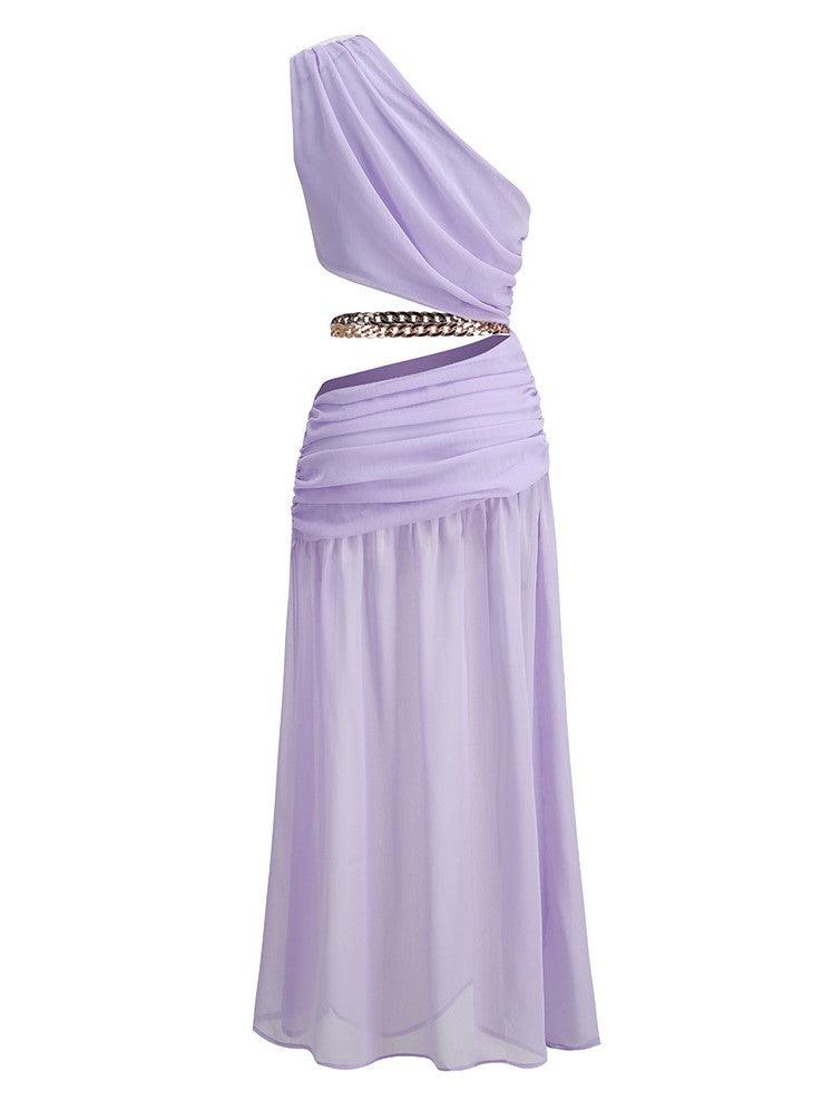 Psyche One Shoulder Chain Maxi Dress In Lavender - Mew Mews Fashion