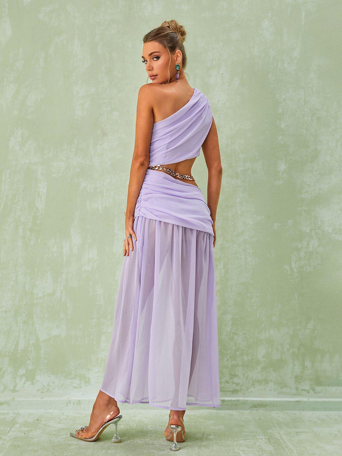 Psyche One Shoulder Chain Maxi Dress In Lavender - Mew Mews Fashion