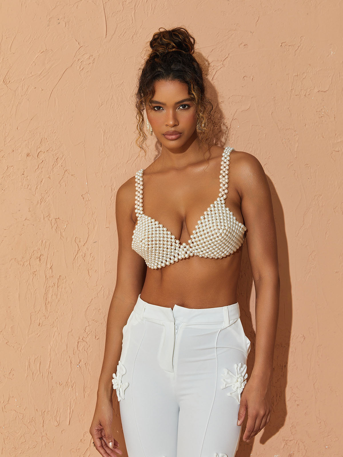 Ravenna Pearl Bustier Top In White