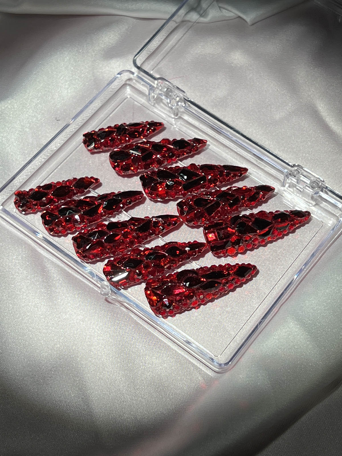 Red Crystal Stilleto Handmade Press On Nails