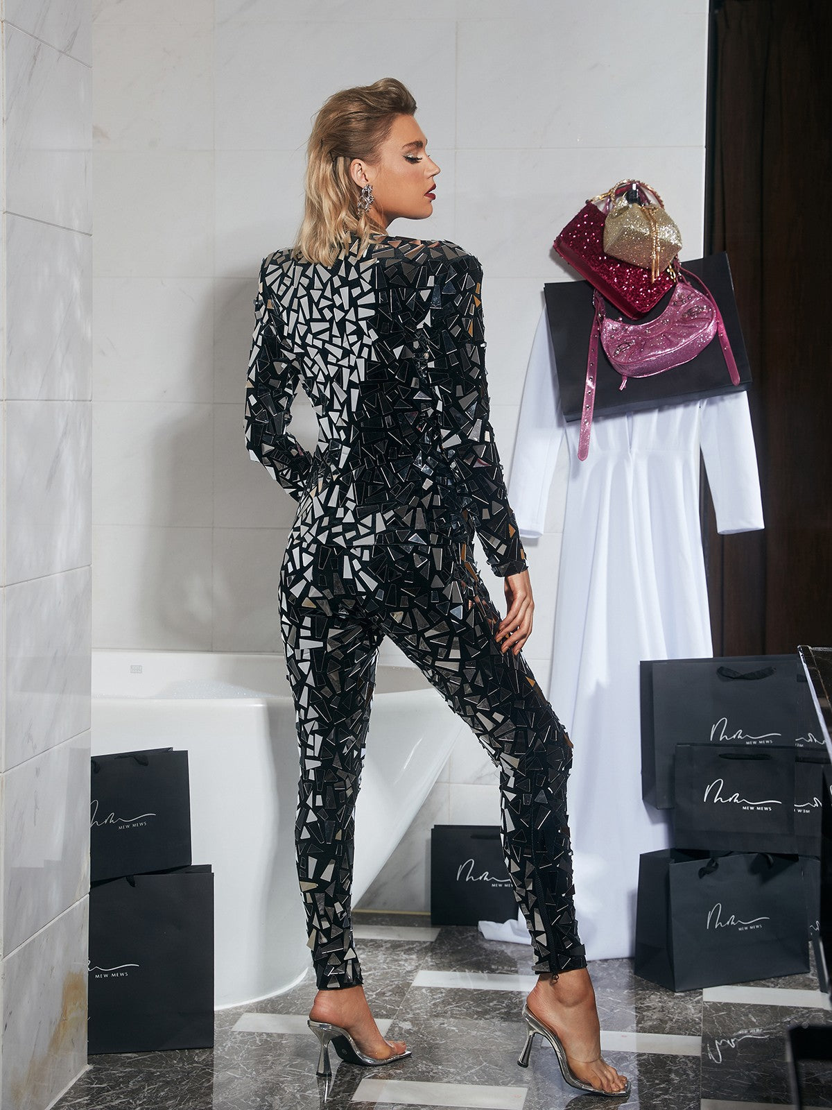 Renata Acrylic Embellished Blazer Set