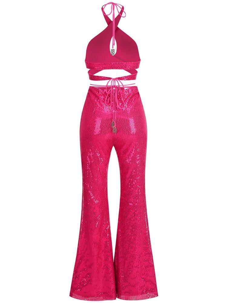 Rhode Halterneck Sequin Set In Hot Pink - Mew Mews Fashion