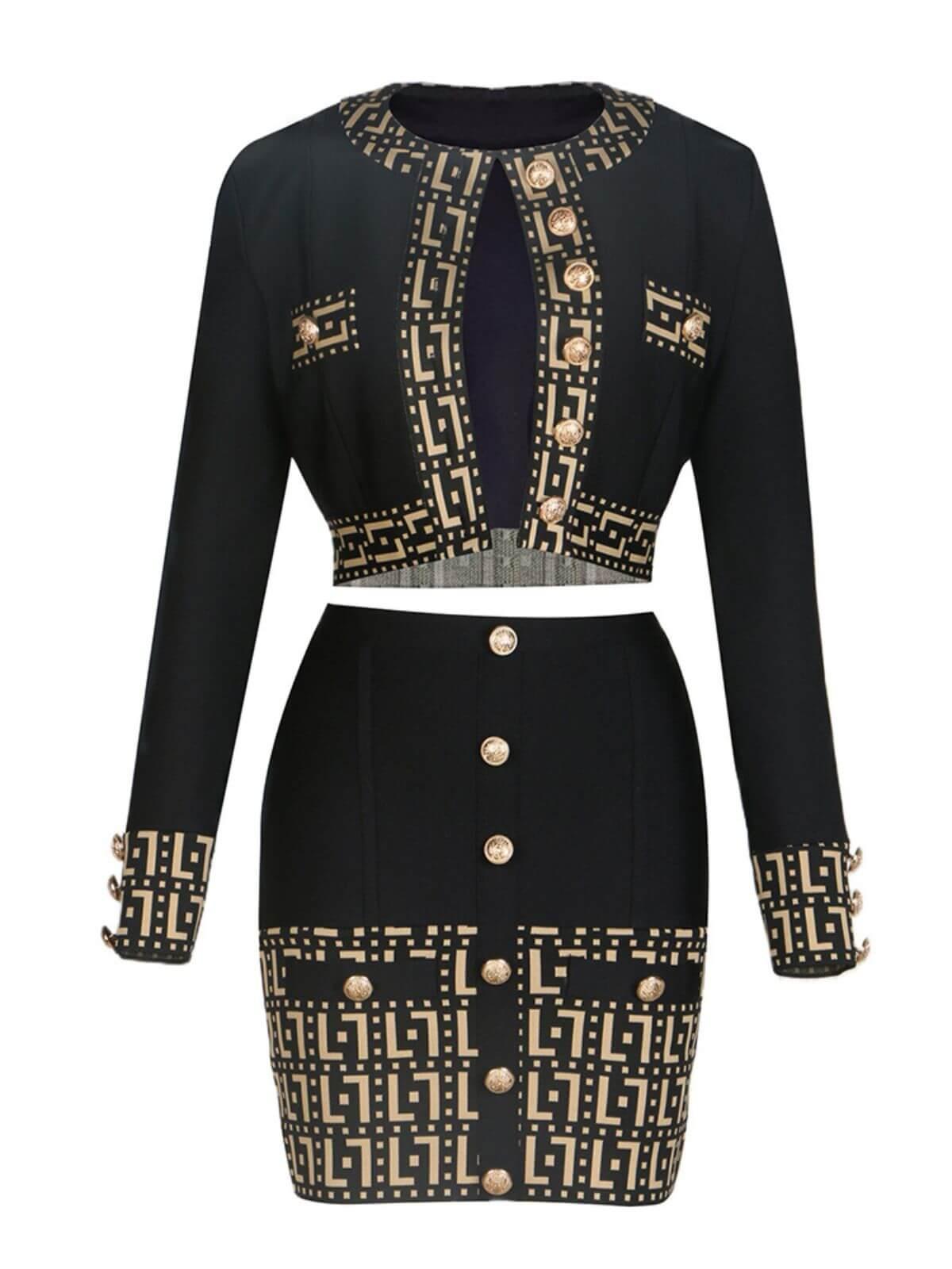 Sade Printed Button Bandage Set - Mew Mews Fashion