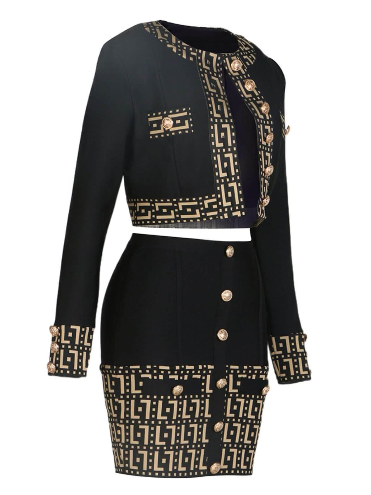 Sade Printed Button Bandage Set - Mew Mews Fashion