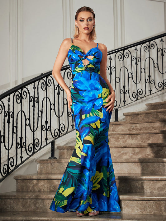 Salmer Cutout Floral Print Mermaid Dress