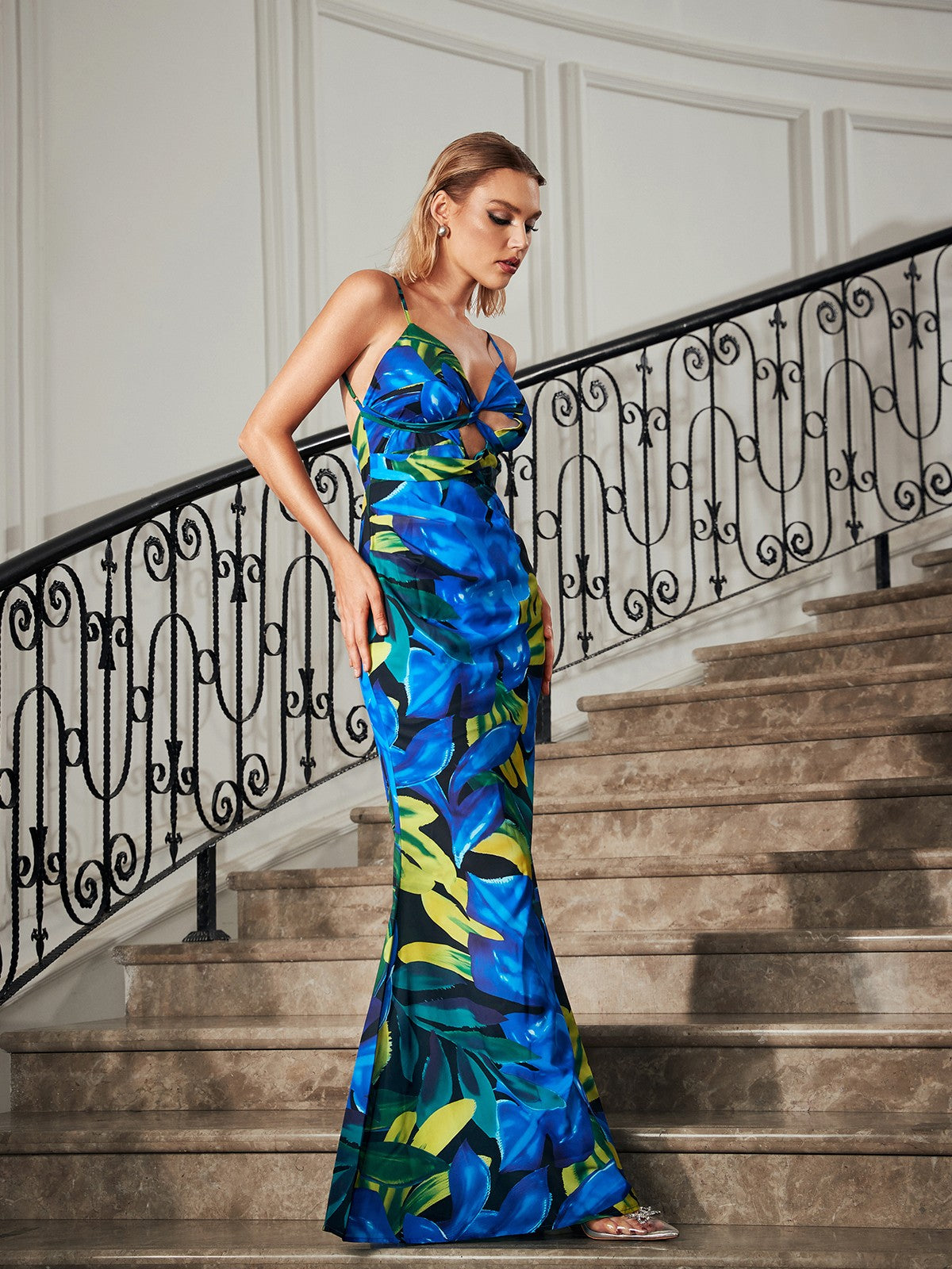 Salmer Cutout Floral Print Mermaid Dress