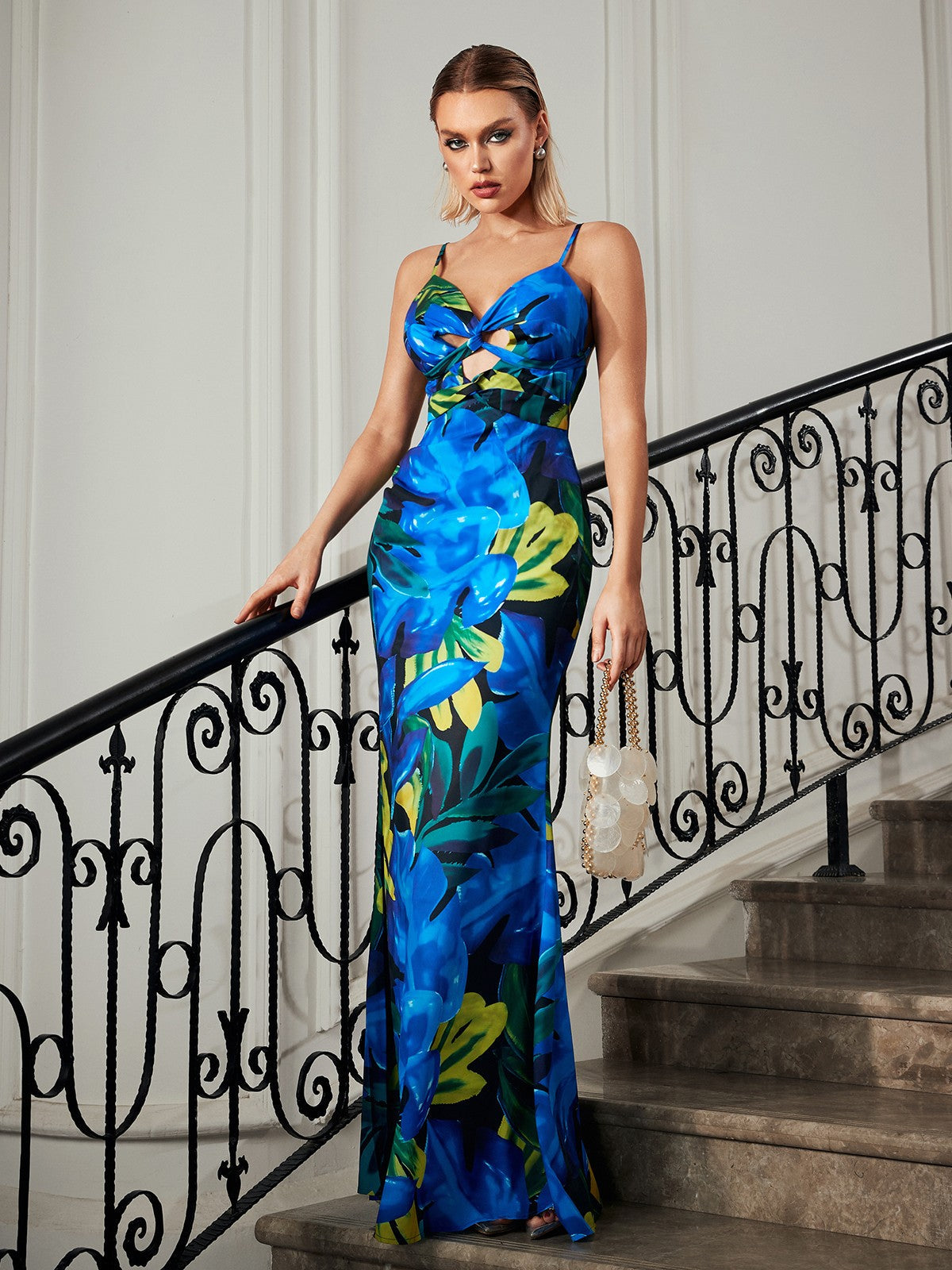 Salmer Cutout Floral Print Mermaid Dress
