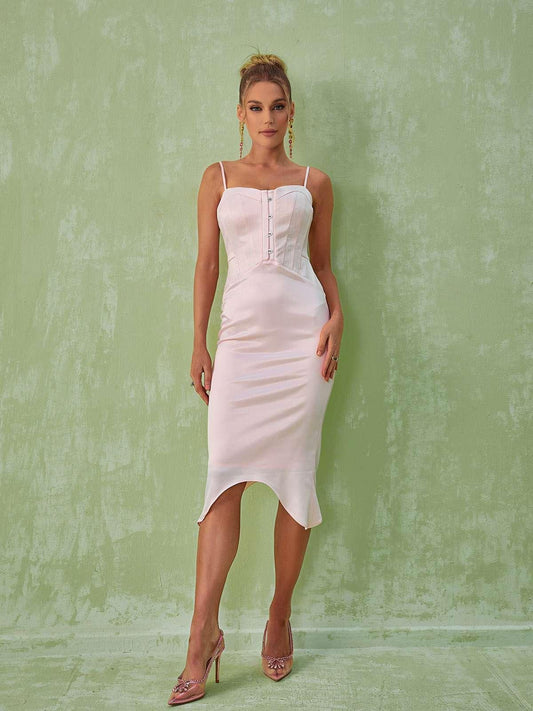 Shoshana Spaghetti Midi Dress In Blush - Mew Mews Fashion