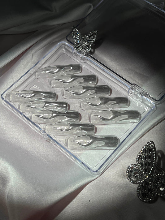 Silver Coffin Handmade Press On Nails