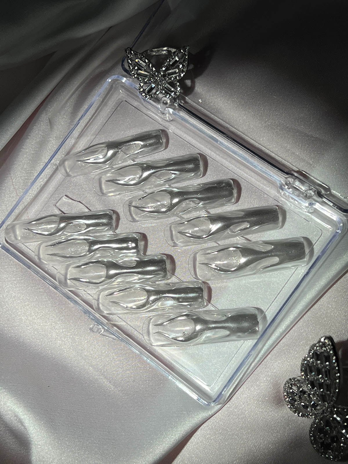 Silver Coffin Handmade Press On Nails