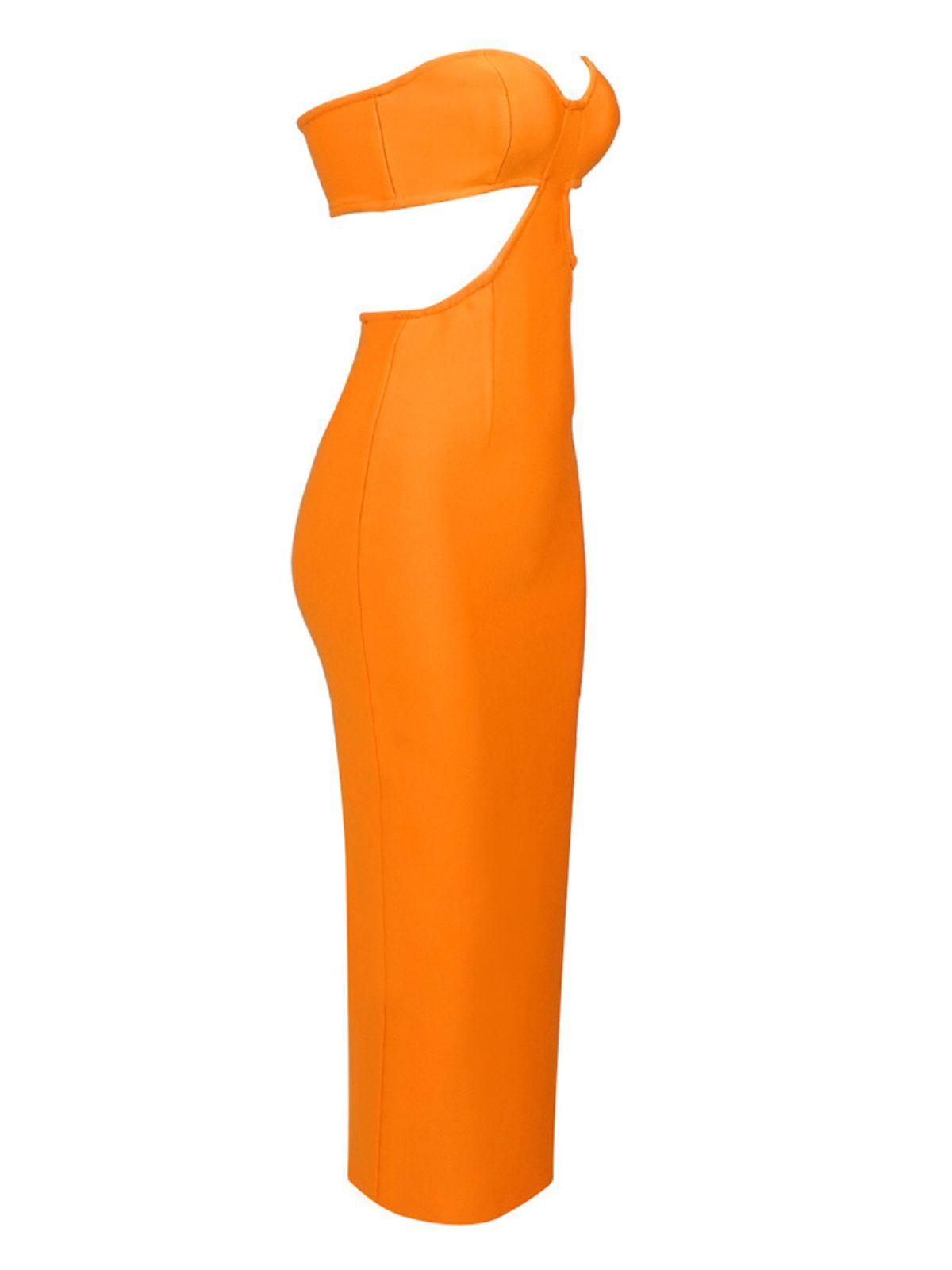 Sinead Strapless Cutout Bandage Dress In Orange - Mew Mews Fashion