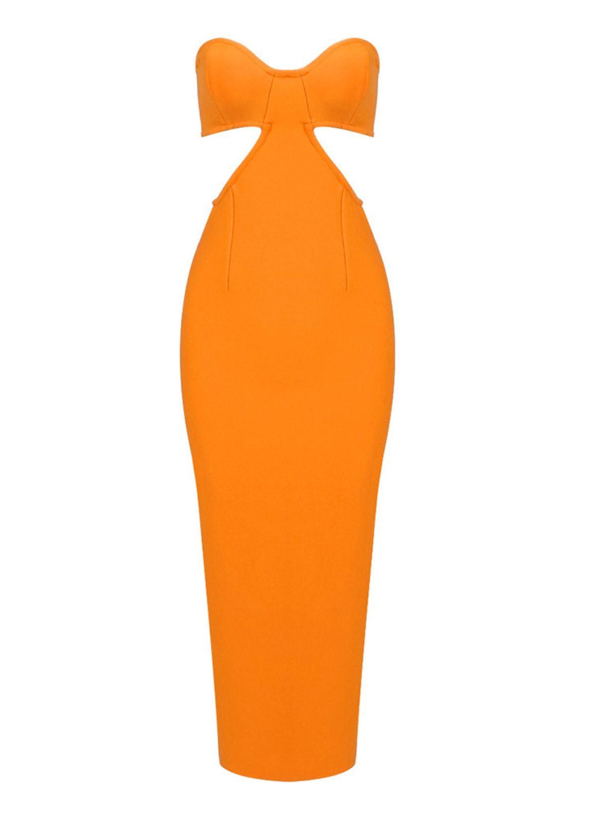 Sinead Strapless Cutout Bandage Dress In Orange - Mew Mews Fashion