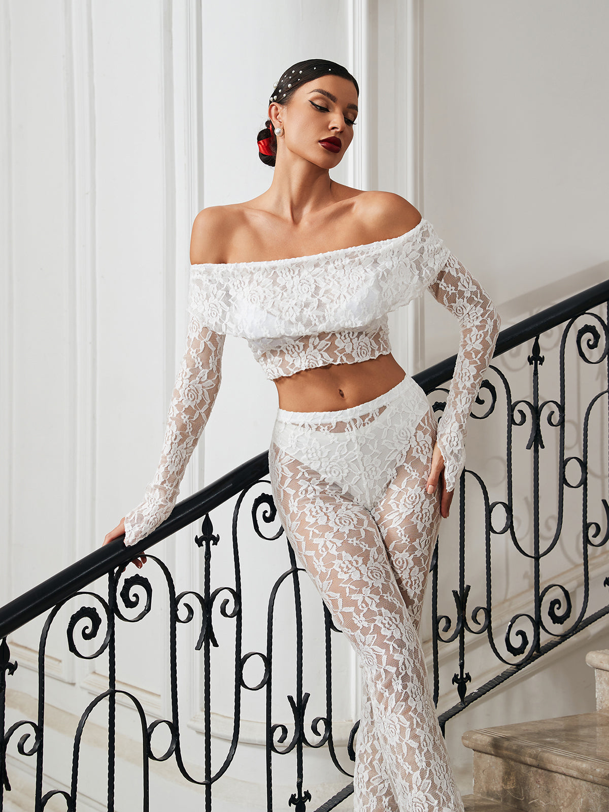 Soledad Floral Lace Pants Set