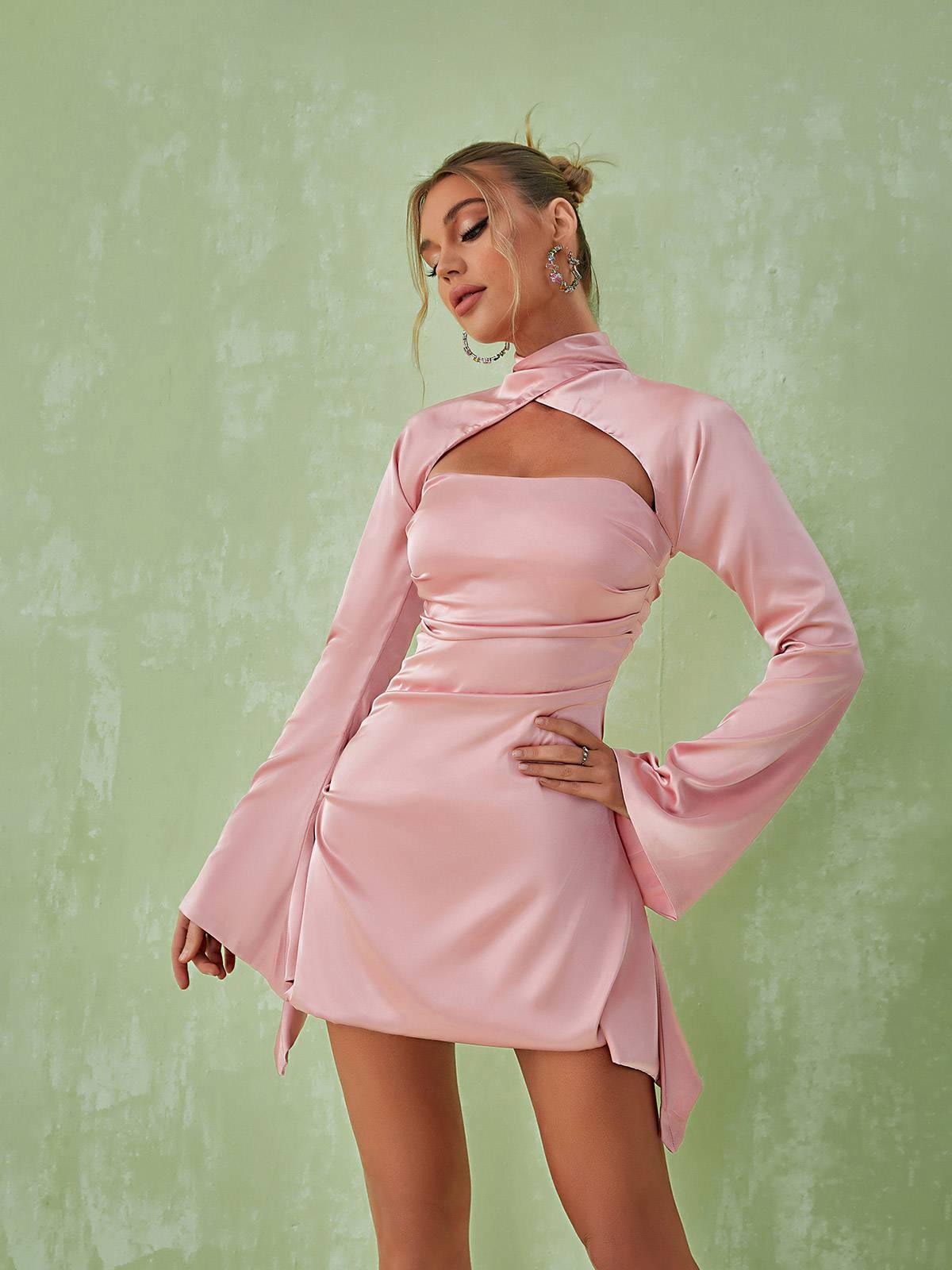 Sybil Satin Mini Dress In Pink - Mew Mews Fashion