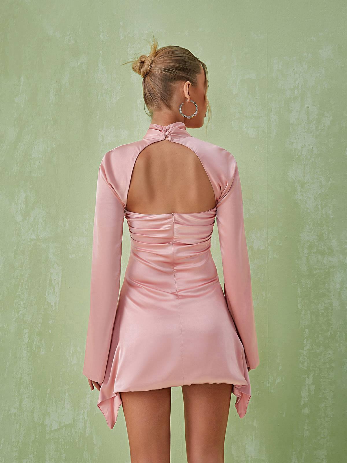 Sybil Satin Mini Dress In Pink - Mew Mews Fashion