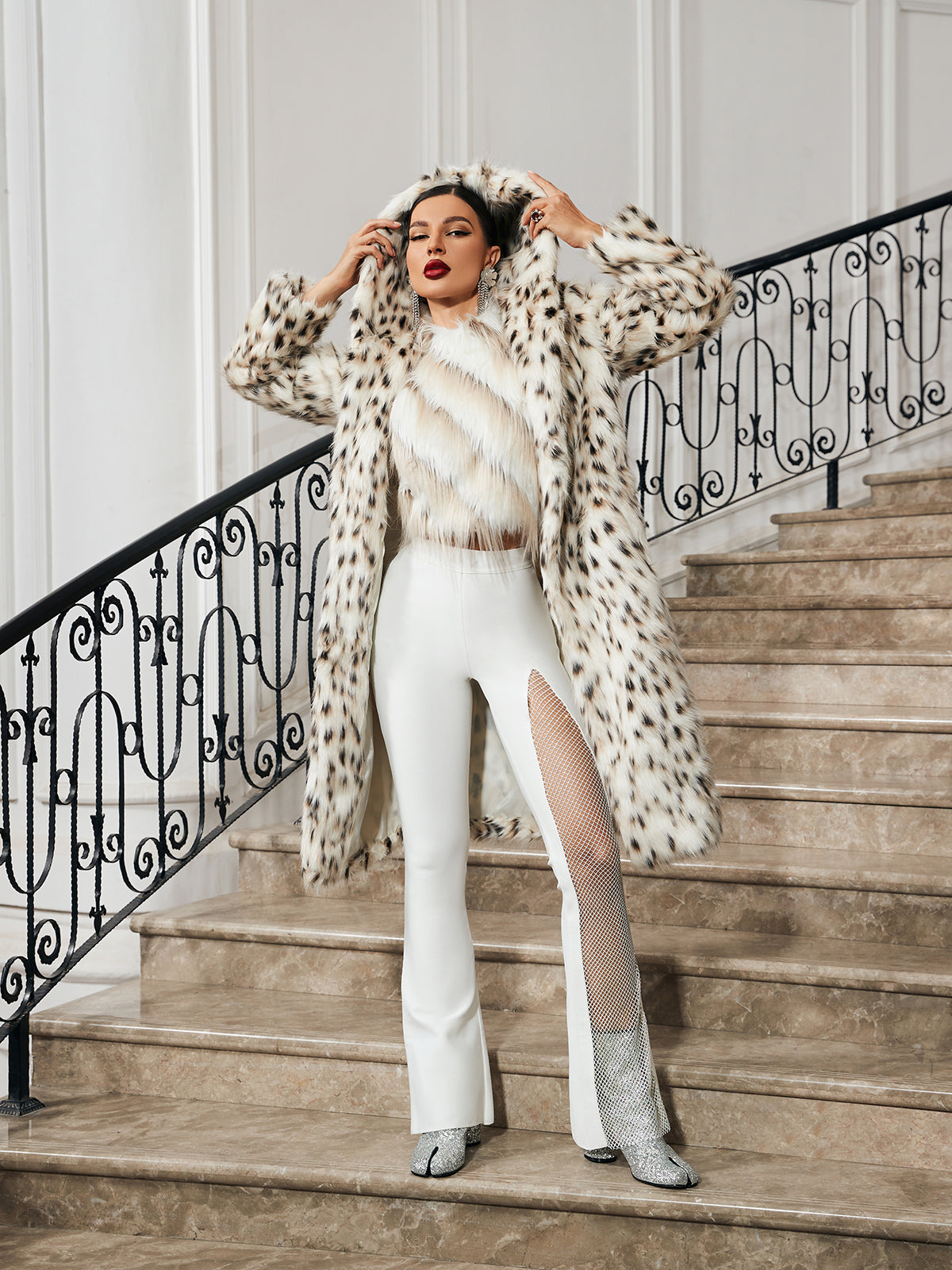 Talvi Leopard Faux Fur Hooded Coat