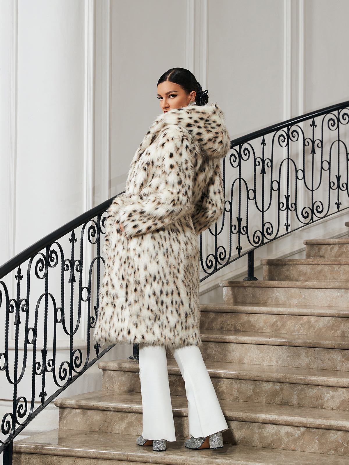 Talvi Leopard Faux Fur Hooded Coat