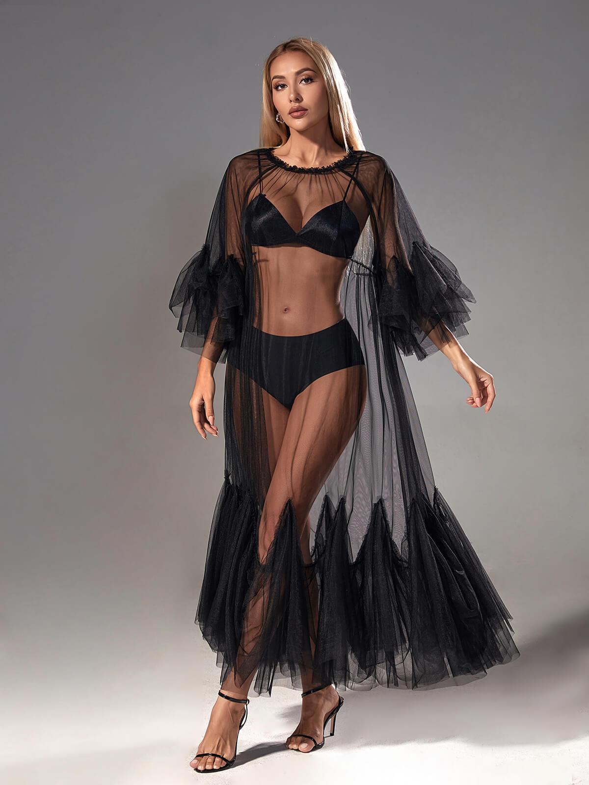 Tansy Pleated Mesh Dress In Black - Mew Mews Fashion